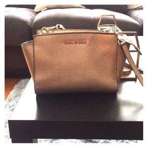 Michael Kors Metallic Leather Crossbody in Gold